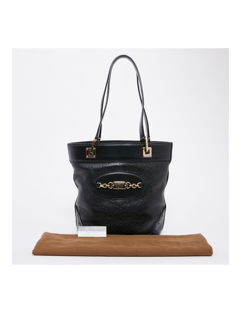 Sac seau GUCCI cuir noir et toile camouflage