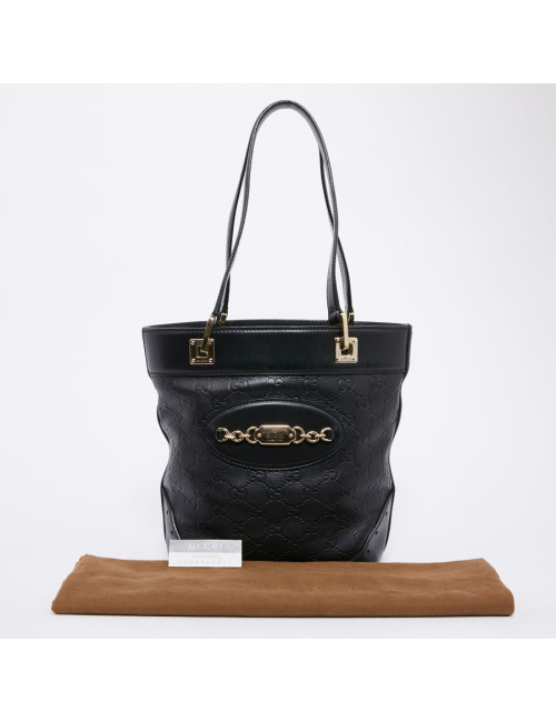Sac seau GUCCI cuir noir et toile camouflage
