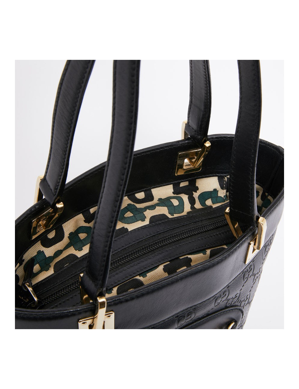 Sac seau GUCCI cuir noir et toile camouflage