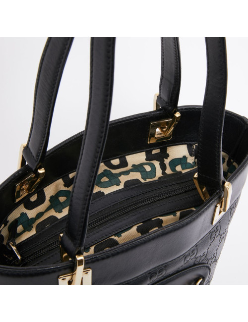Sac seau GUCCI cuir noir et toile camouflage