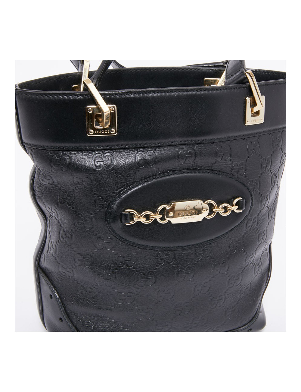 Sac seau GUCCI cuir noir et toile camouflage