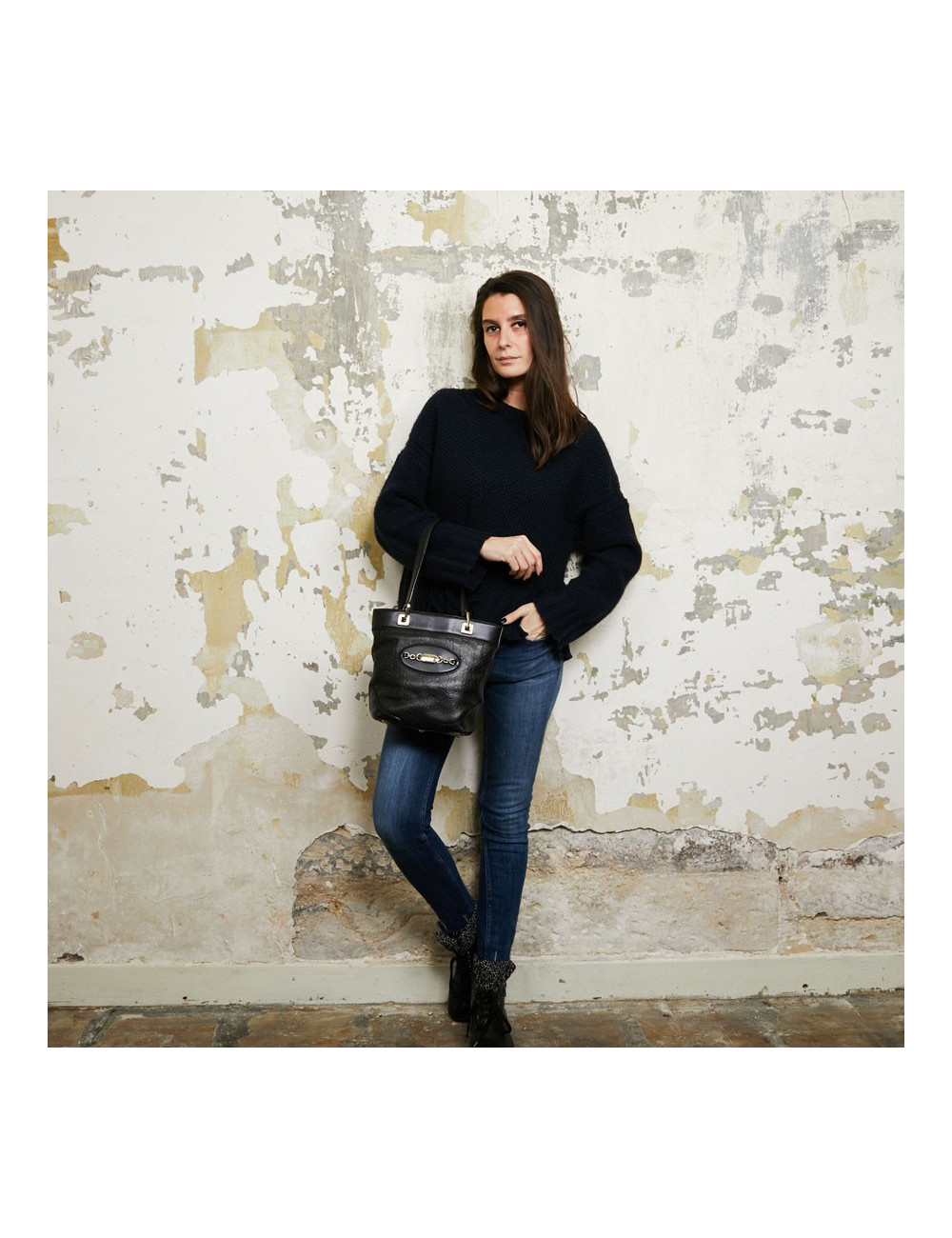 Sac seau GUCCI cuir noir et toile camouflage