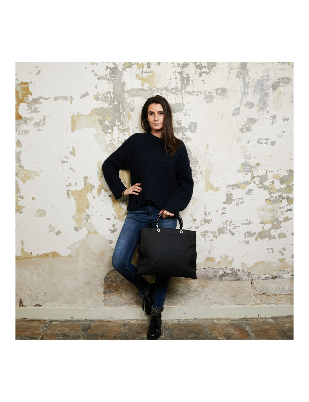 Sac GUCCI "Bamboo" toile monogramme noire