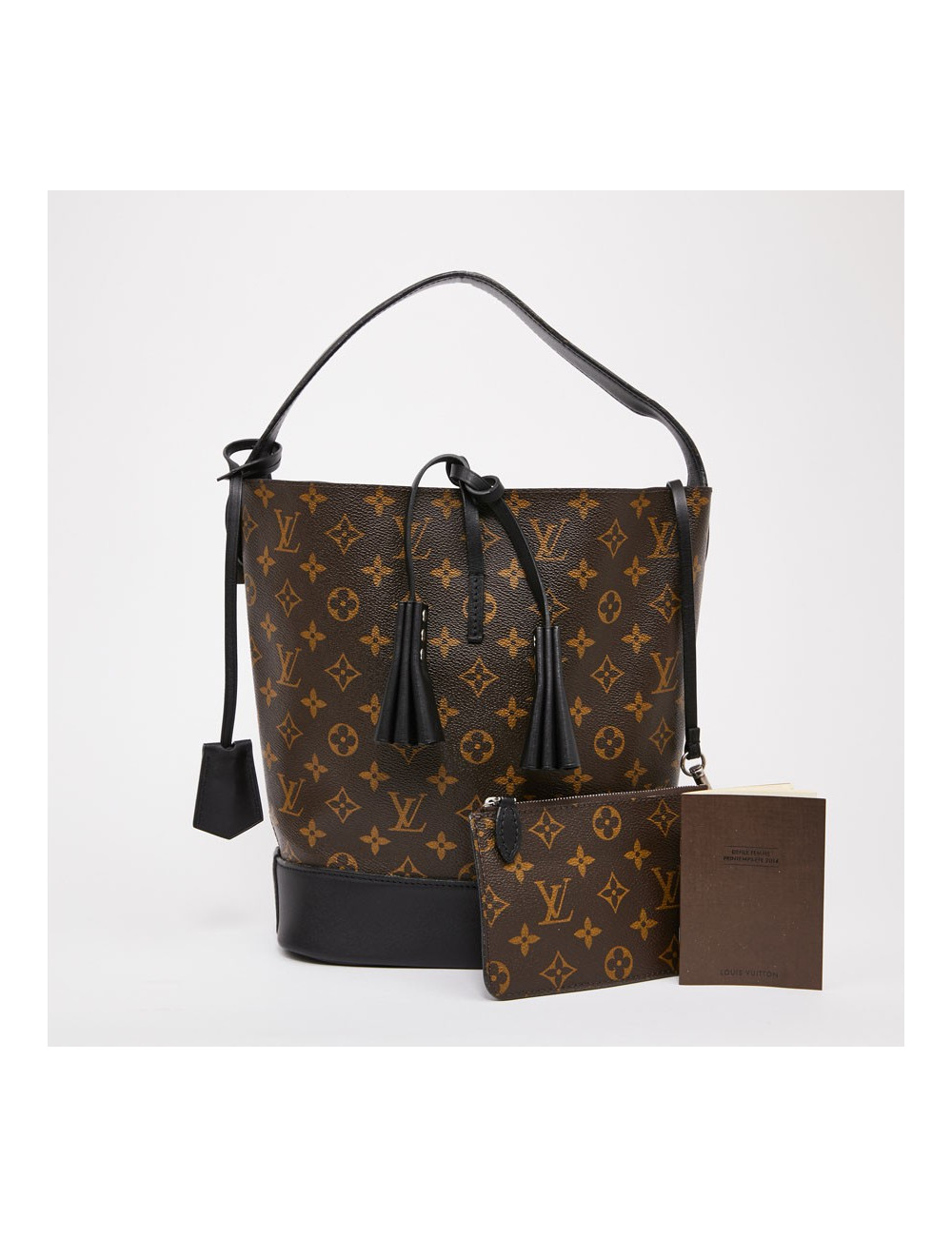 Sac seau LOUIS VUITTON toile monogram et cuir noir