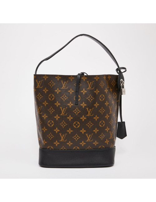 Sac seau LOUIS VUITTON toile monogram et cuir noir