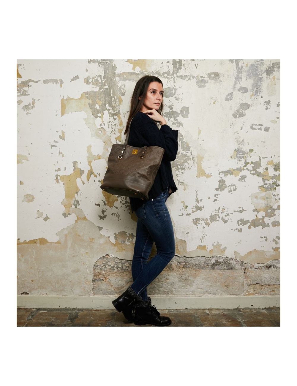 Sac cabas citadine LOUIS VUITTON cuir empreinte marron 