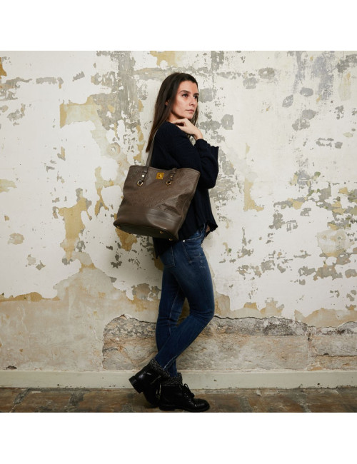 Sac cabas citadine LOUIS VUITTON cuir empreinte marron 