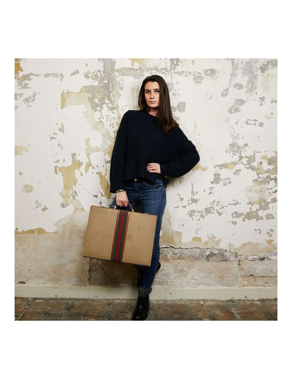 Attaché case GUCCI vintage toile et cuir beige