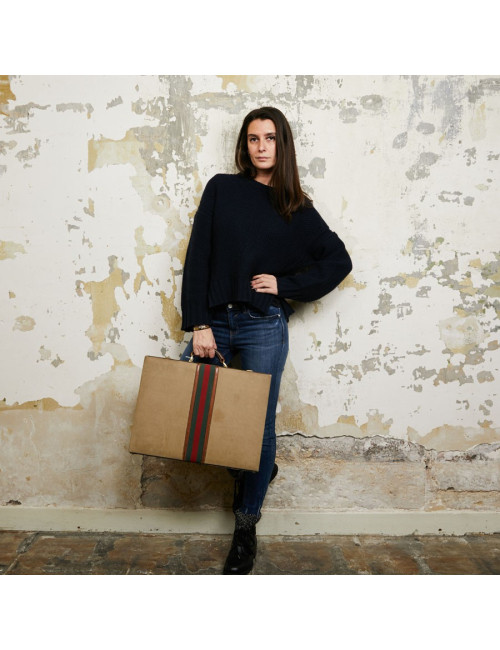 Attaché case GUCCI vintage toile et cuir beige