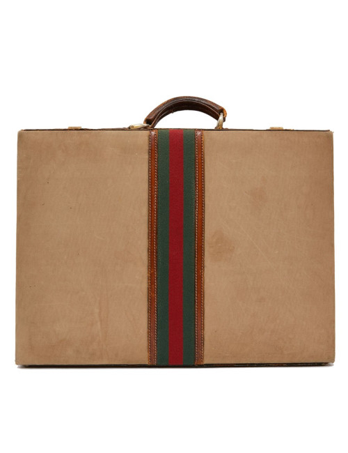 Attaché case GUCCI vintage toile et cuir beige