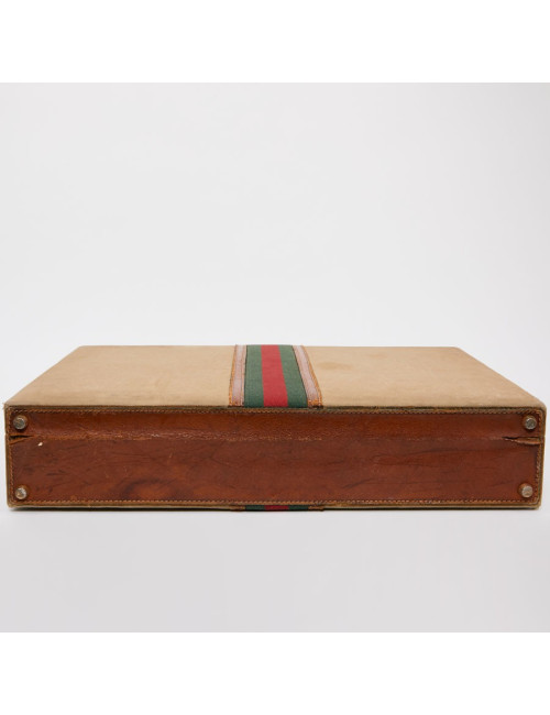 Attaché case GUCCI vintage toile et cuir beige