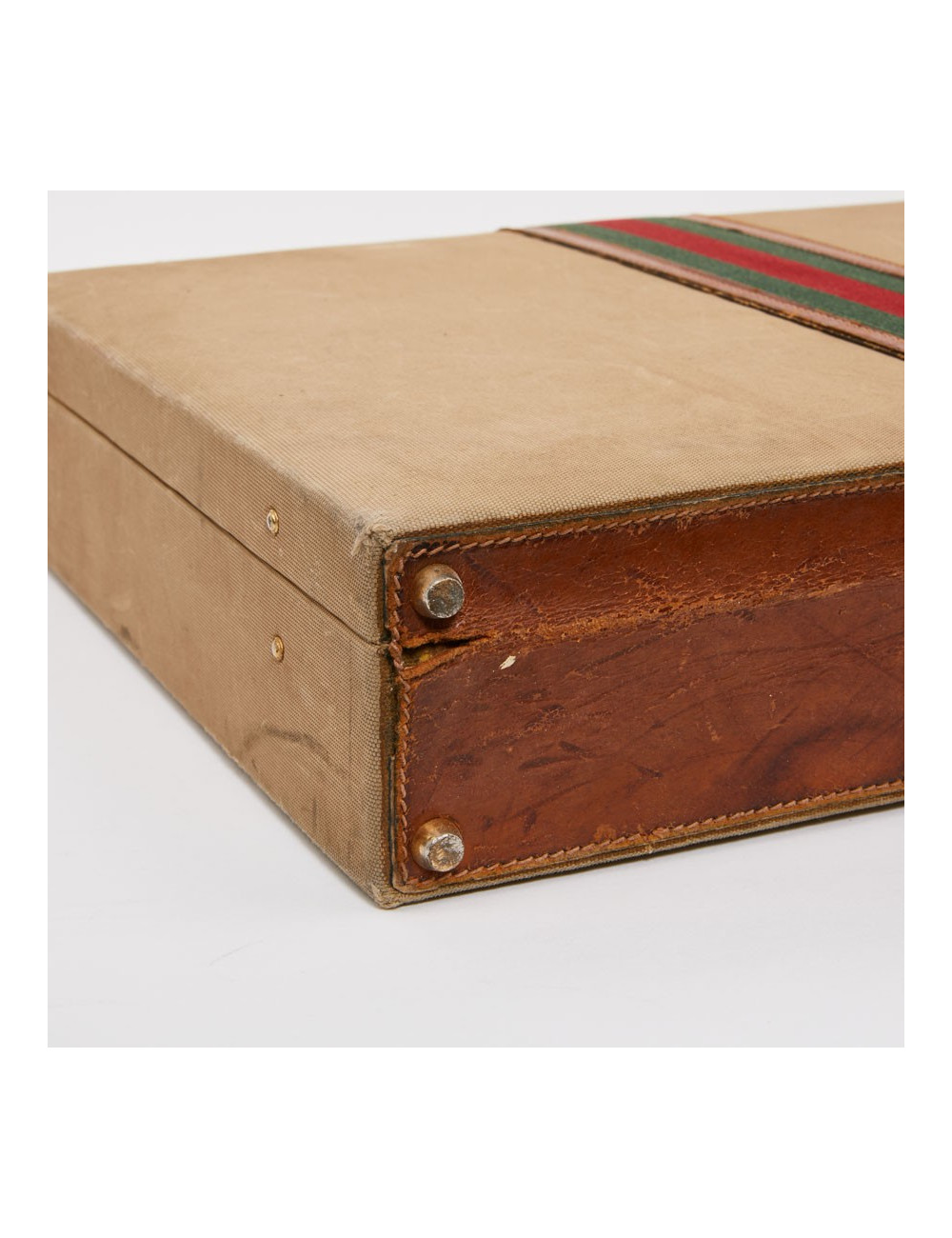 Attaché case GUCCI vintage toile et cuir beige
