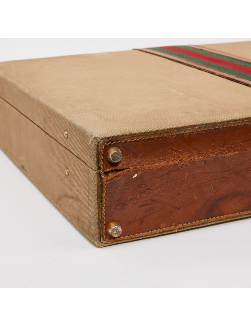 Attaché case GUCCI vintage toile et cuir beige