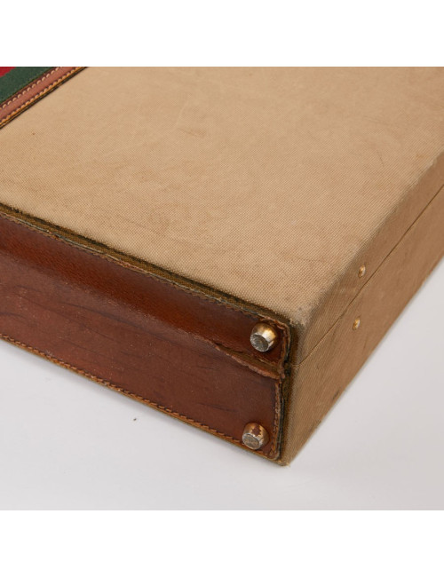 Attaché case GUCCI vintage toile et cuir beige