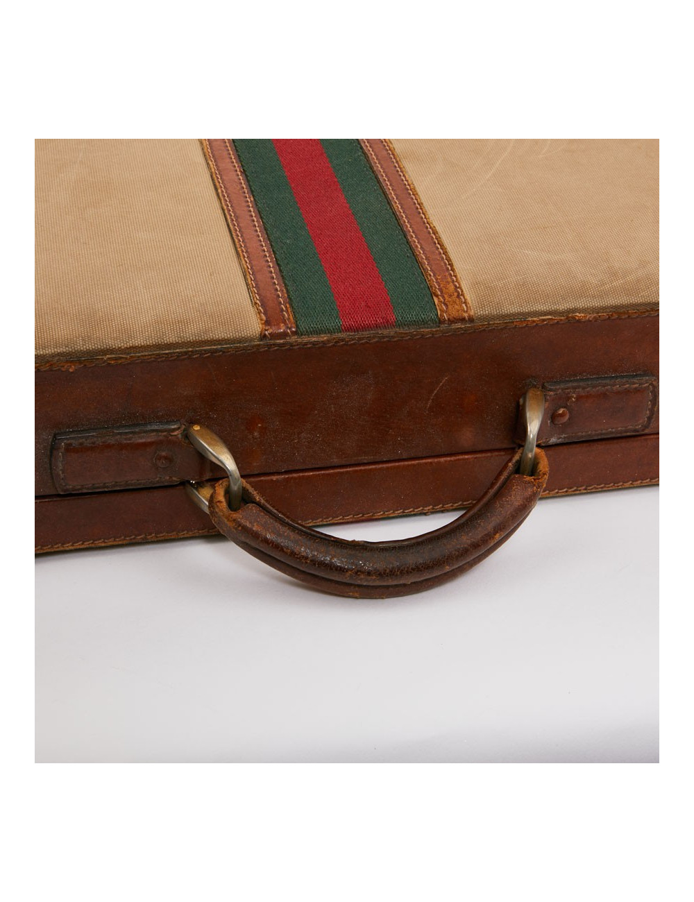 Attaché case GUCCI vintage toile et cuir beige