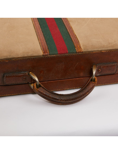 Attaché case GUCCI vintage toile et cuir beige
