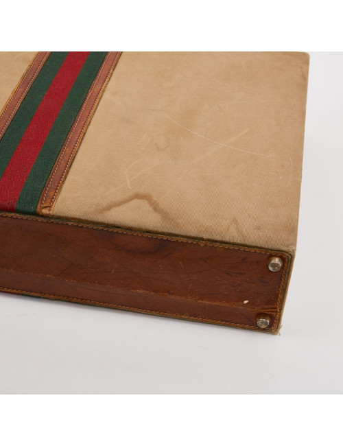 Attaché case GUCCI vintage toile et cuir beige