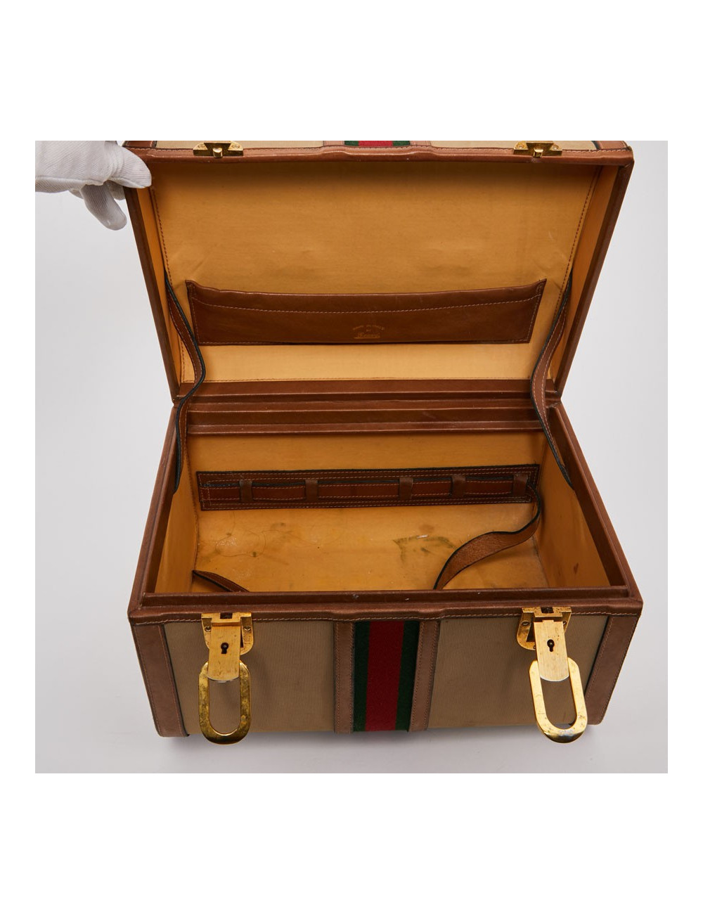 Vanity case GUCCI vintage toile et cuir beige