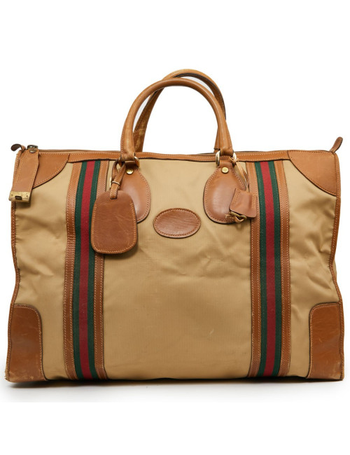 Sac Weekender GUCCI vintage toile et cuir beige