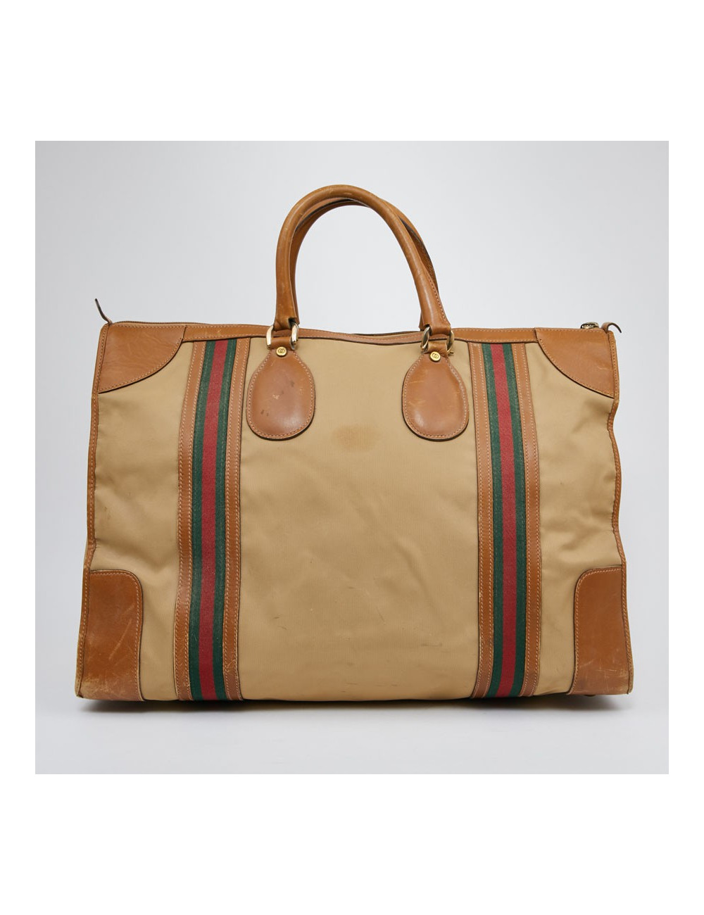 Sac Weekender GUCCI vintage toile et cuir beige