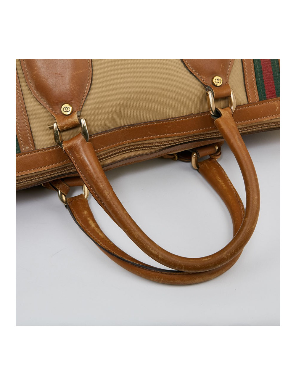 Sac Weekender GUCCI vintage toile et cuir beige