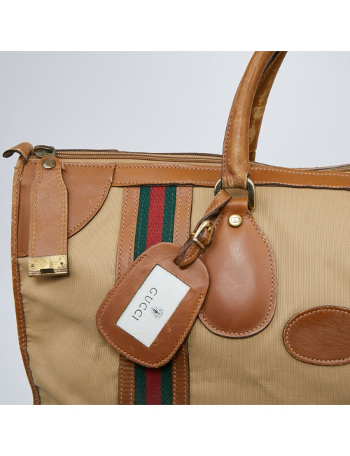 Sac Weekender GUCCI vintage toile et cuir beige