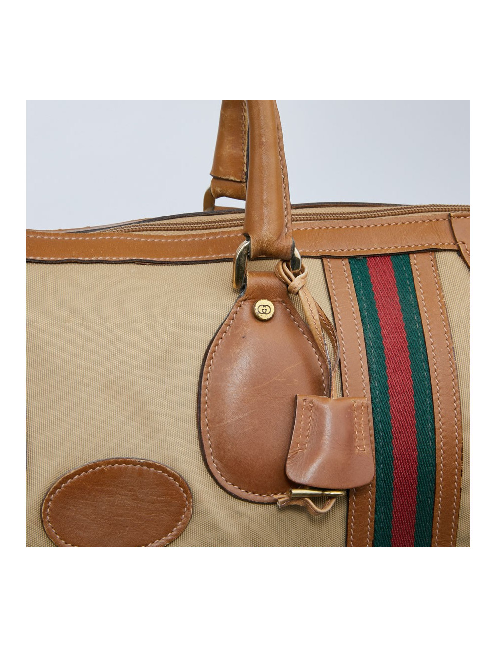 Sac Weekender GUCCI vintage toile et cuir beige