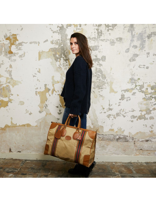 Sac Weekender GUCCI vintage toile et cuir beige