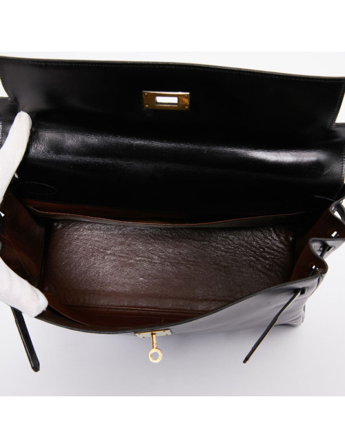 Kelly 32 HERMES black vintage box bag