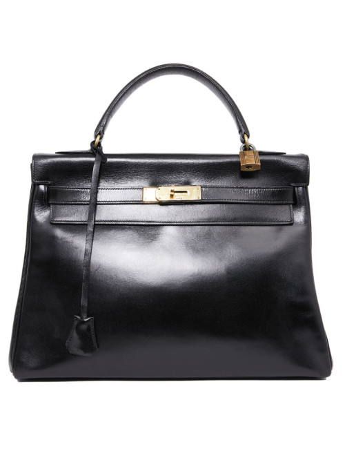 Sac Kelly 32 HERMES box noir vintage