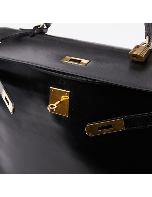 Sac Kelly 32 HERMES box noir vintage