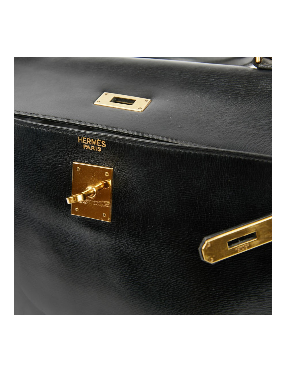 Sac Kelly 32 HERMES cuir box noir Vintage