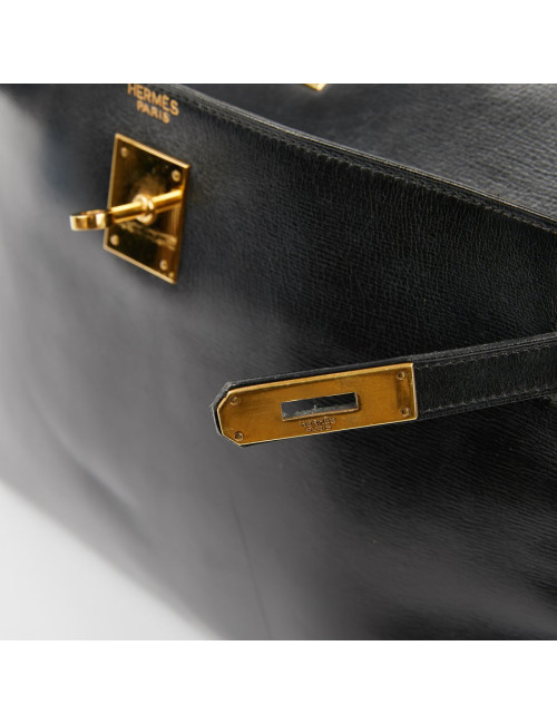 Sac Kelly 32 HERMES cuir box noir Vintage