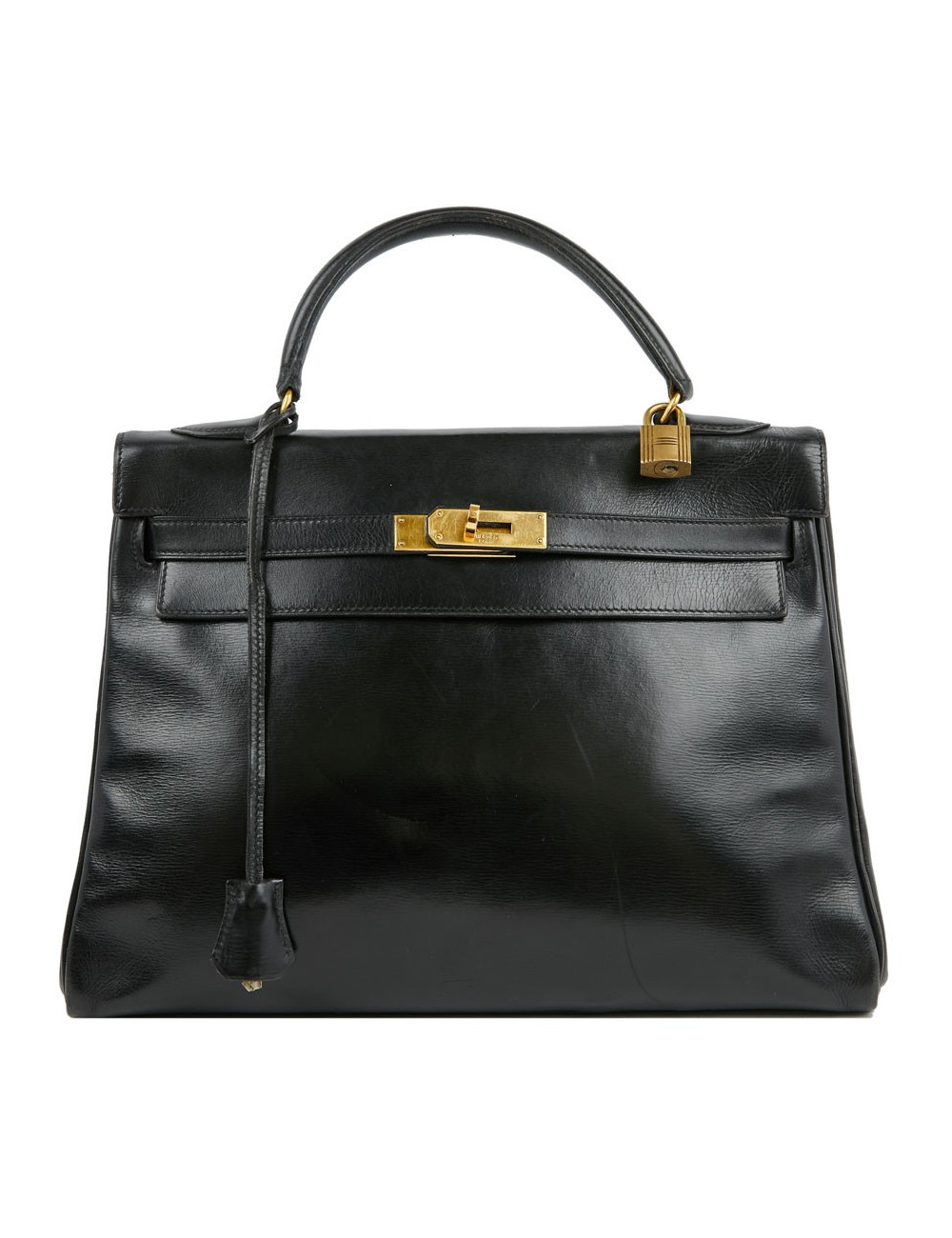 Sac Kelly 32 HERMES cuir box noir  Vintage