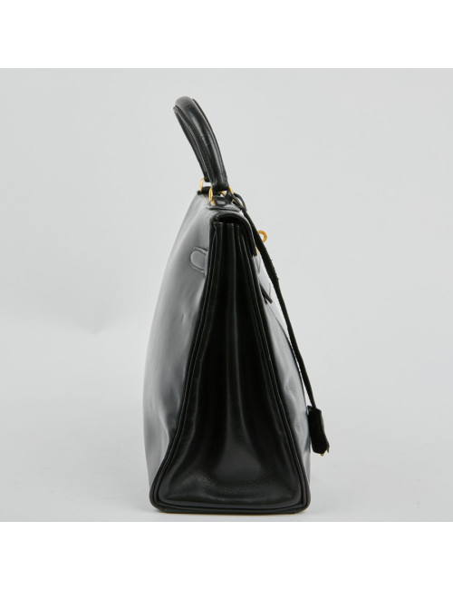Sac Kelly 32 HERMES cuir box noir  Vintage