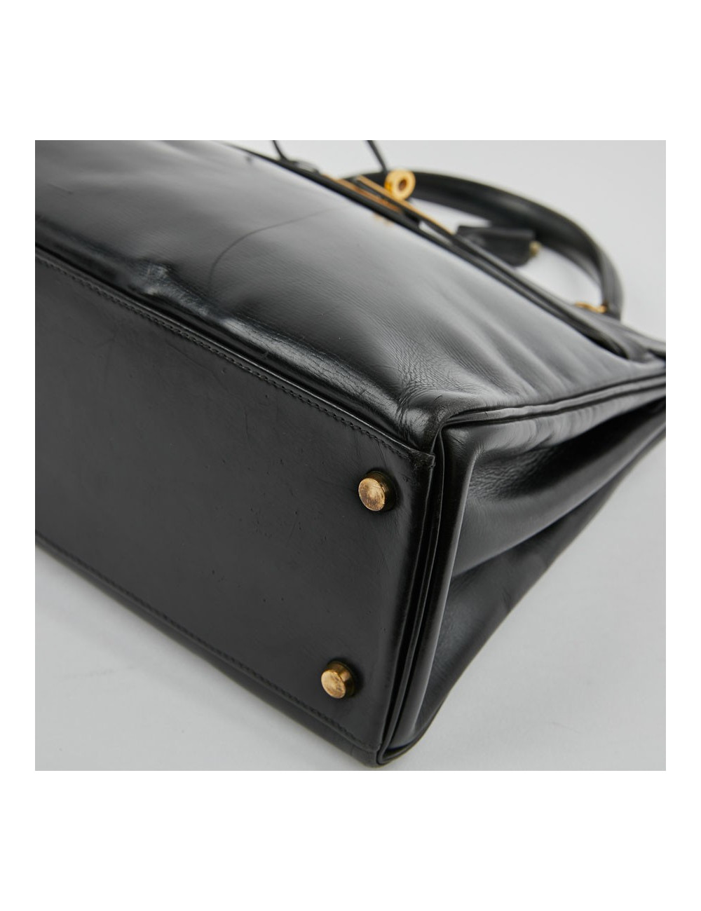 Sac Kelly 32 HERMES cuir box noir  Vintage