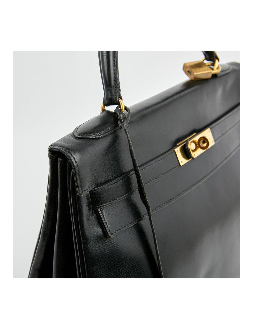 Sac Kelly 32 HERMES cuir box noir  Vintage