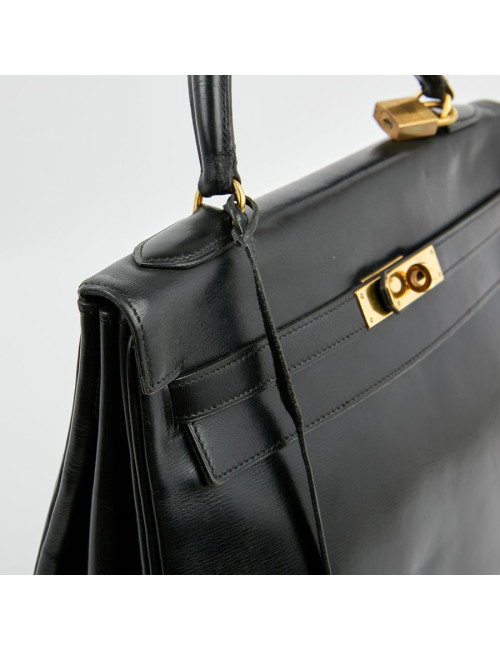 Sac Kelly 32 HERMES cuir box noir  Vintage