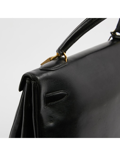 Sac Kelly 32 HERMES cuir box noir  Vintage