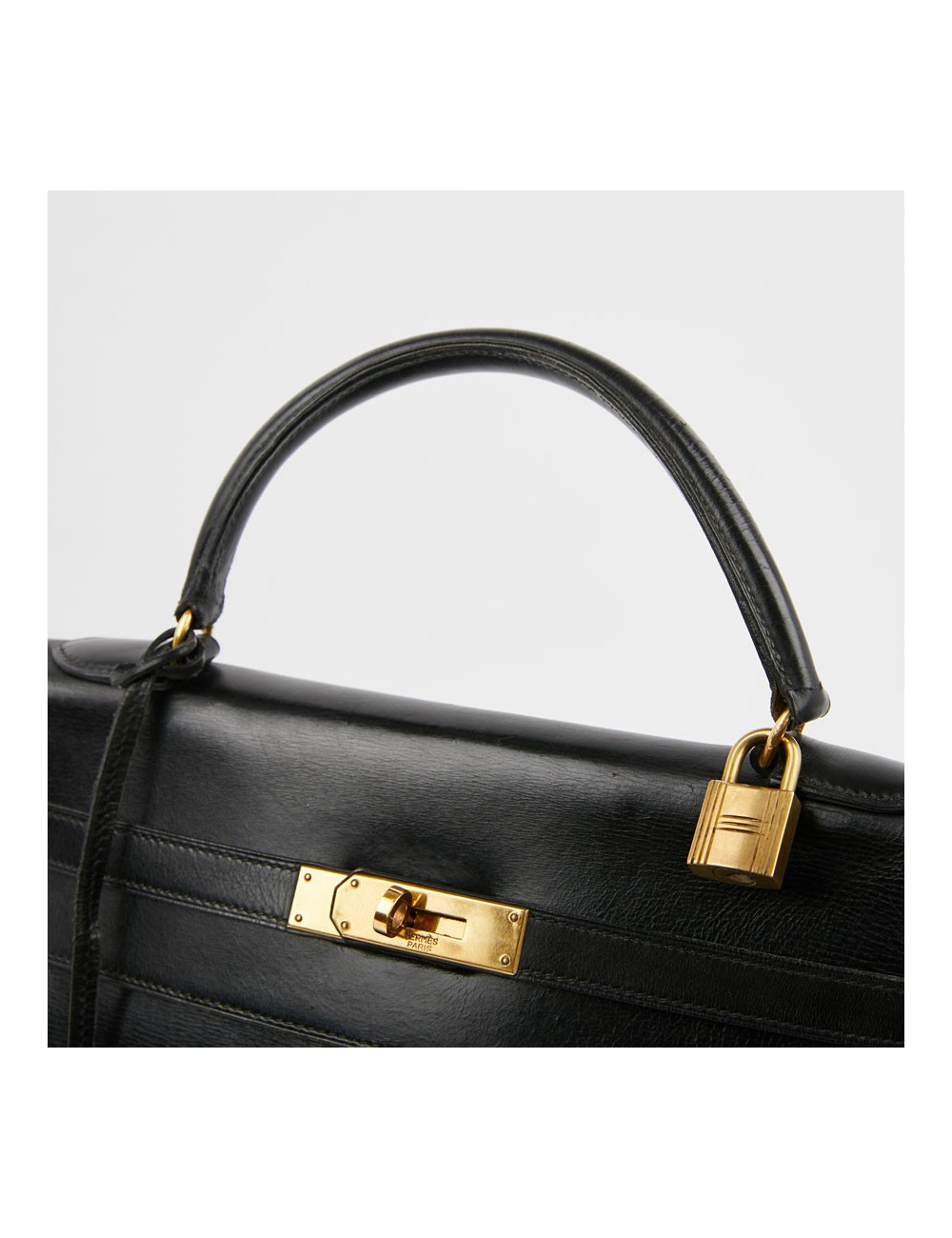 Sac Kelly 32 HERMES cuir box noir  Vintage