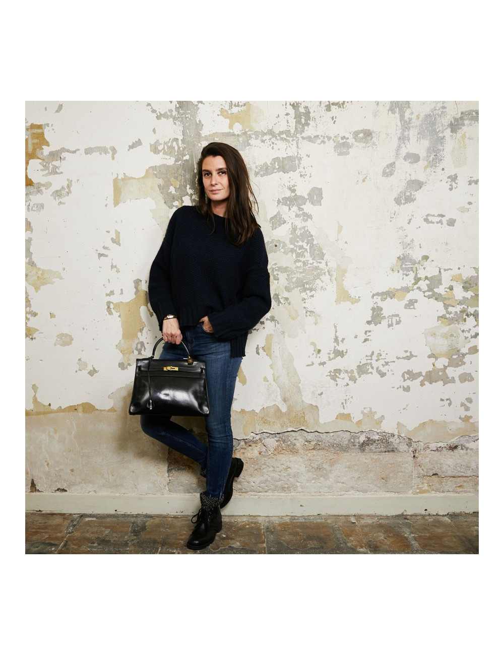 Sac Kelly 32 HERMES cuir box noir  Vintage