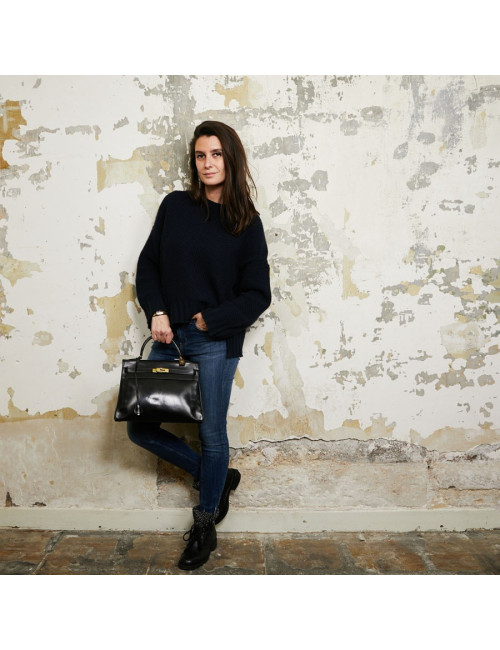 Sac Kelly 32 HERMES cuir box noir Vintage