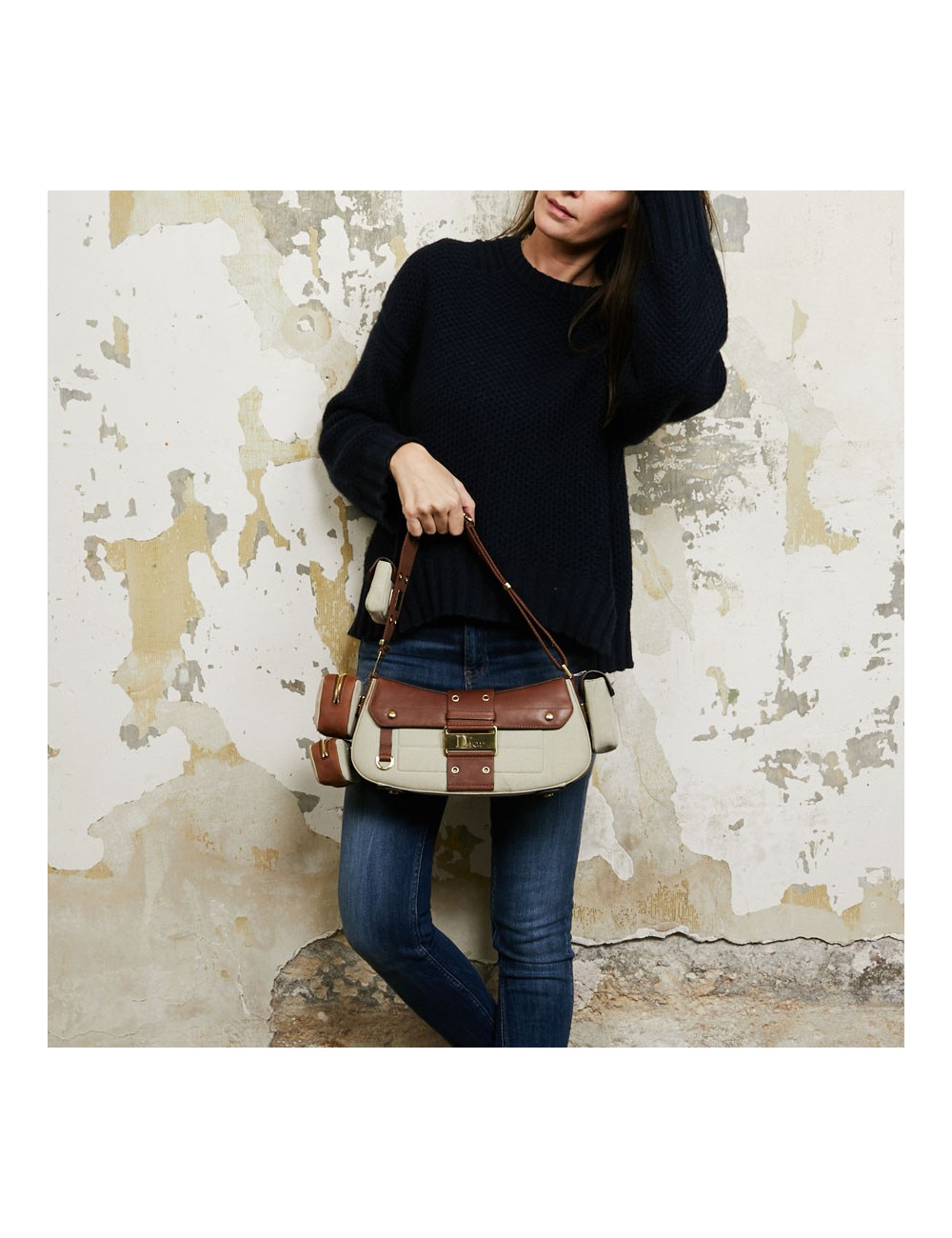 Sac DIOR Street Chic Reporter en toile et cuir marron