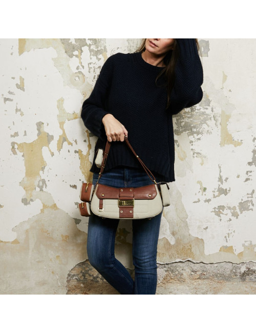 Sac DIOR Street Chic Reporter en toile et cuir marron