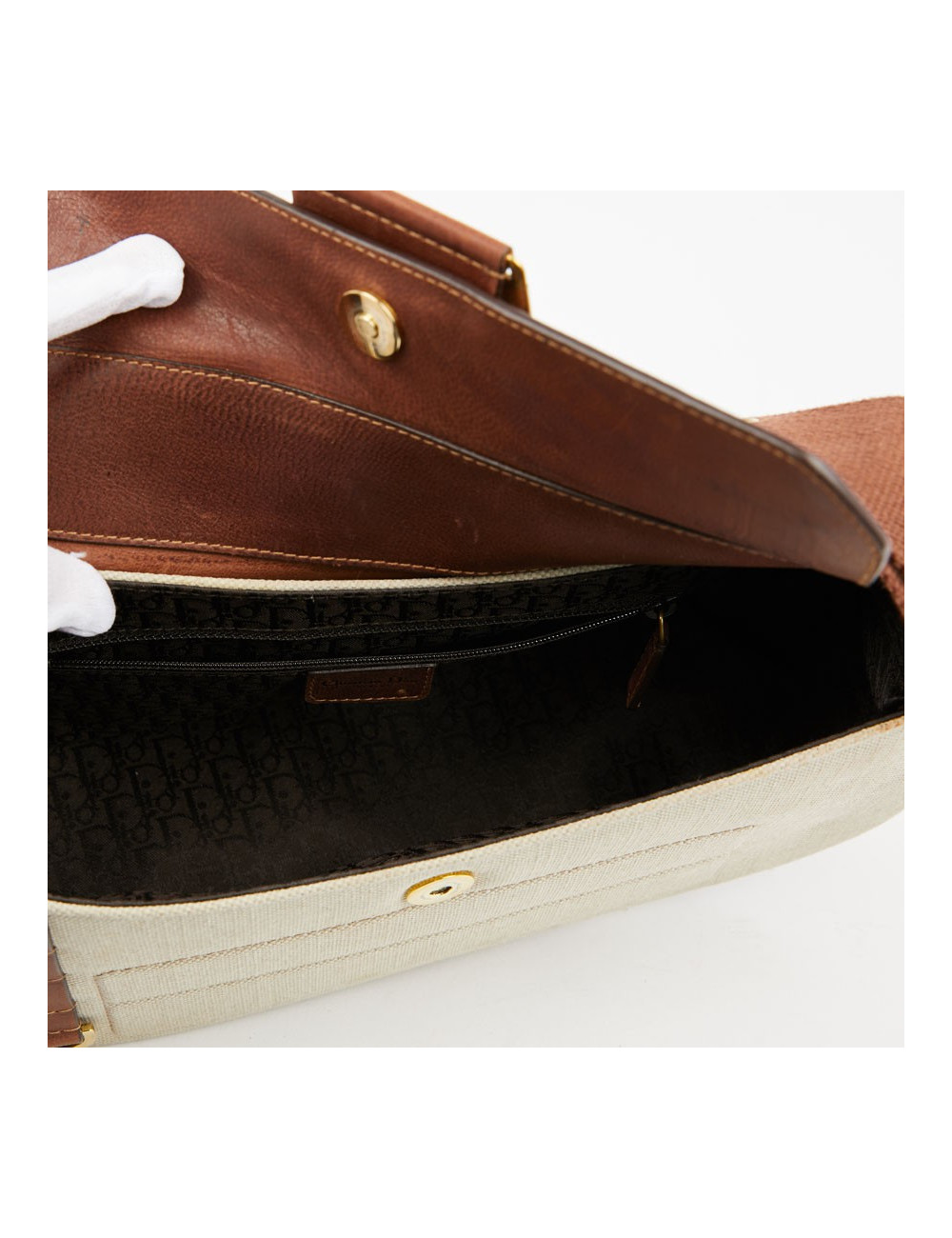 Sac DIOR Street Chic Reporter en toile et cuir marron