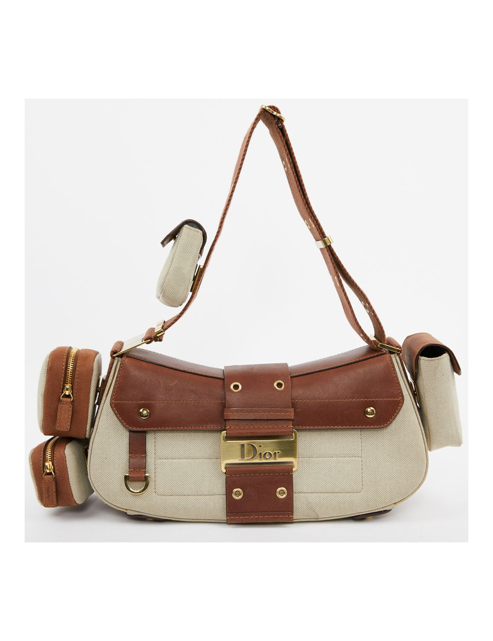 Sac DIOR Street Chic Reporter en toile et cuir marron
