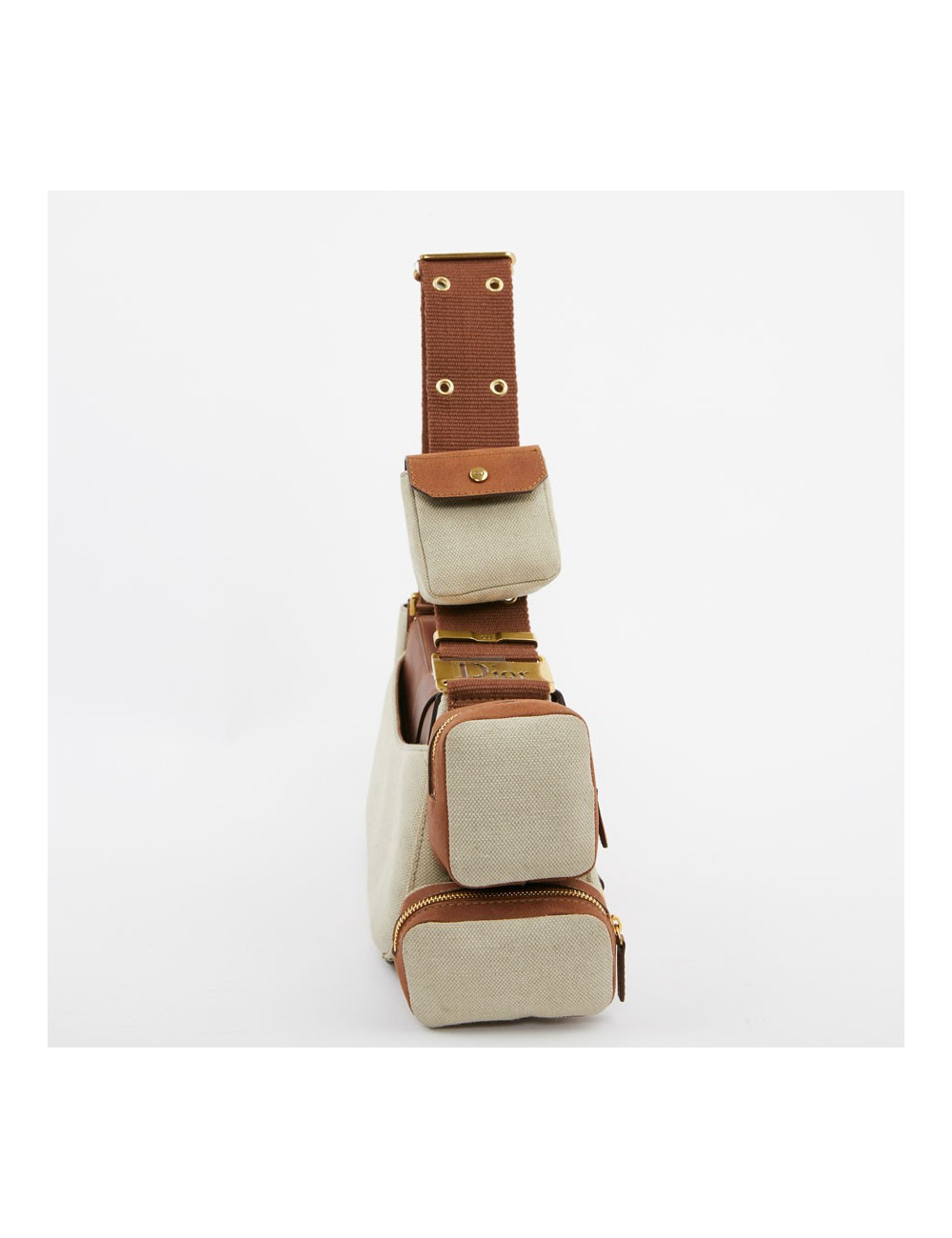 Sac DIOR Street Chic Reporter en toile et cuir marron