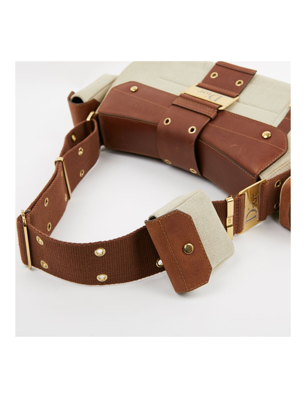 Sac DIOR Street Chic Reporter en toile et cuir marron