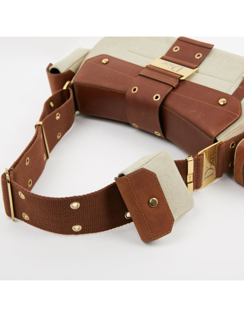 Sac DIOR Street Chic Reporter en toile et cuir marron