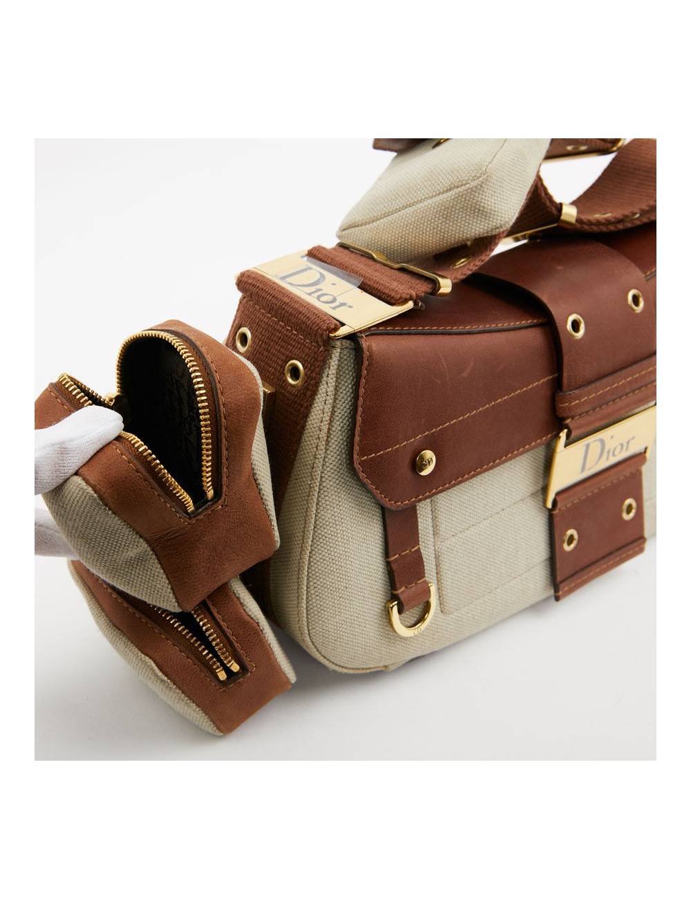 Sac DIOR Street Chic Reporter en toile et cuir marron